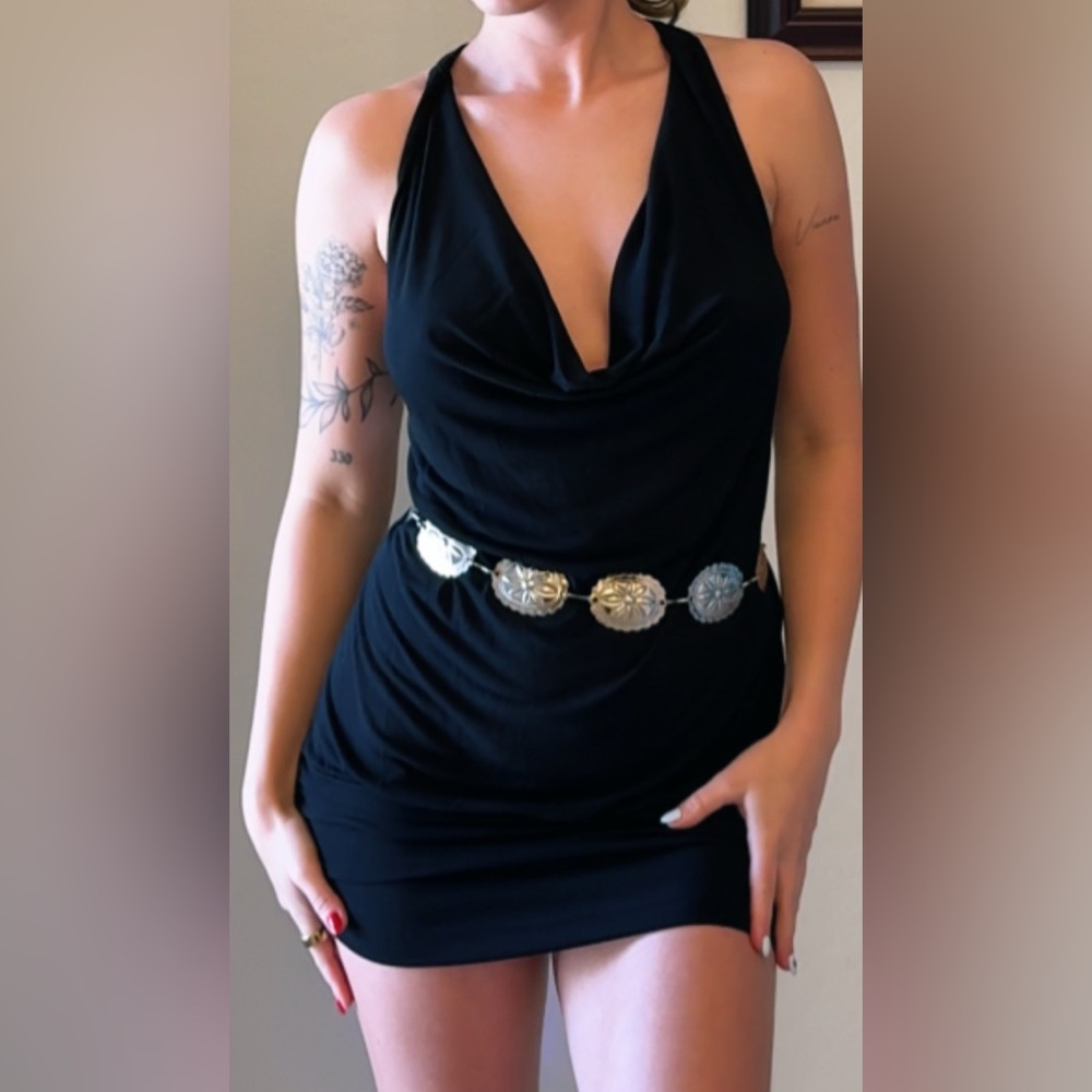 Cache - Black vintage Y2k slinky mini dress.